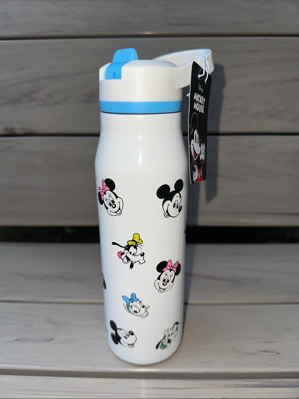 NWT Disney Zak White & Blue Mickey Minnie & Company Stainless Steel Water Bottle